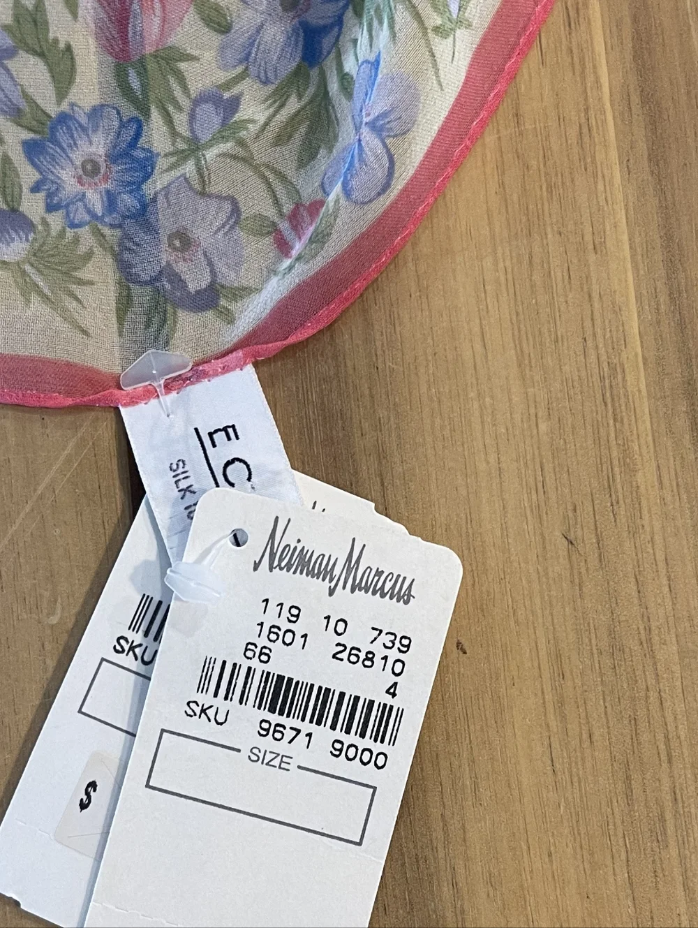 NWT‎ ECHO Classic Vintage Blue Pink Floral 100% Silk Square Scarf Neiman Marcus